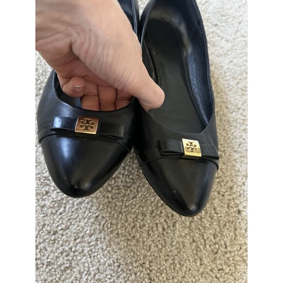 Tory Burch Hugo Ballerina Flats Black Ballet Shoe Pointy Toe Bow Flat 8.5 - Picture 3 of 5
